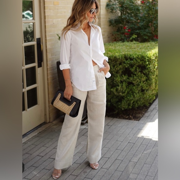 BANANA REPUBLIC 100% Italian Linen Palma Wide-Leg Pants, Cream, Size 14 - Picture 5 of 9